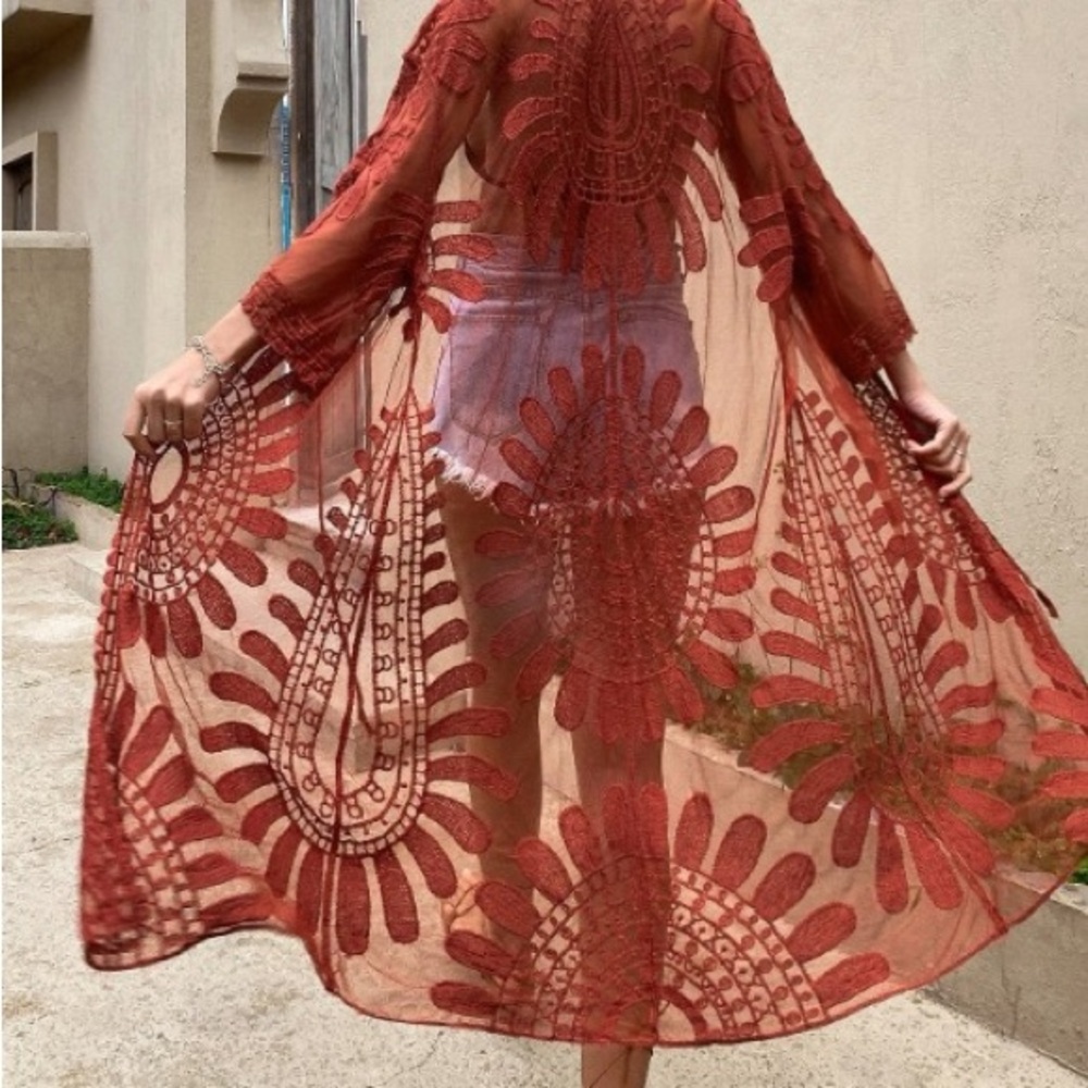 Bohemian Red Sheer Kimono